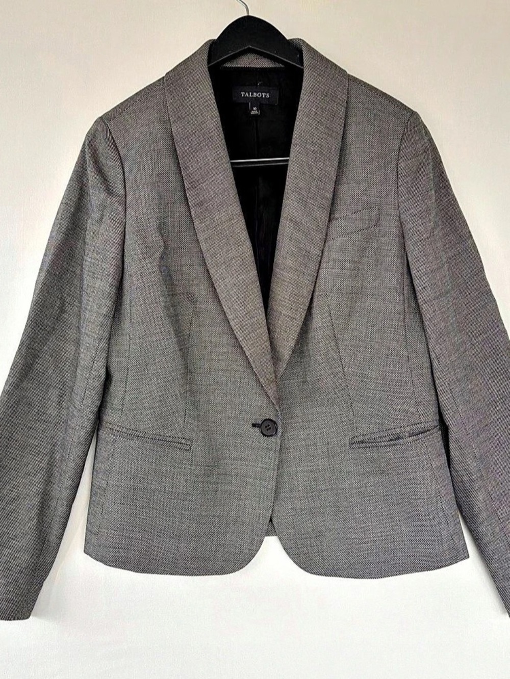 Talbots Wool Blend Blazer Women’s 10 Gray Black Classic Career Academia Preppy